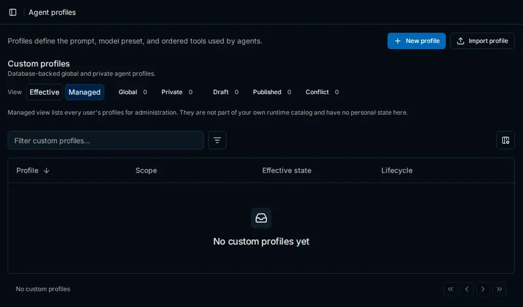 Agent profiles in Settings