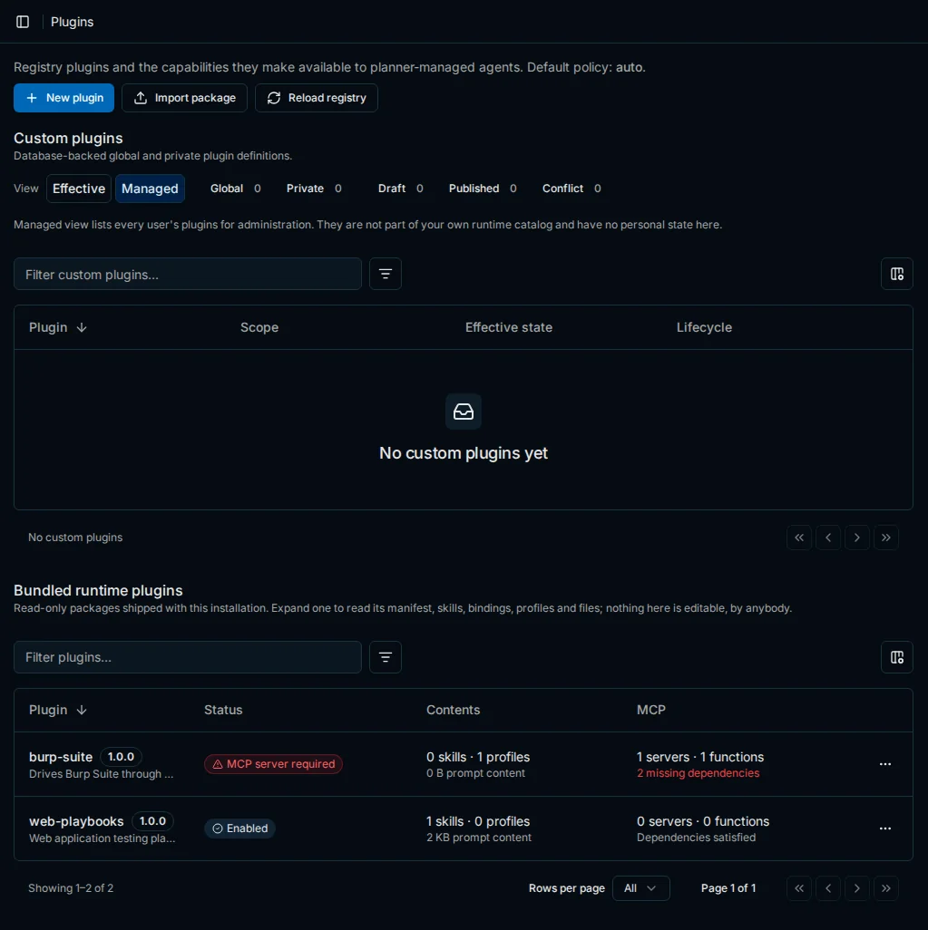 Plugins in Settings